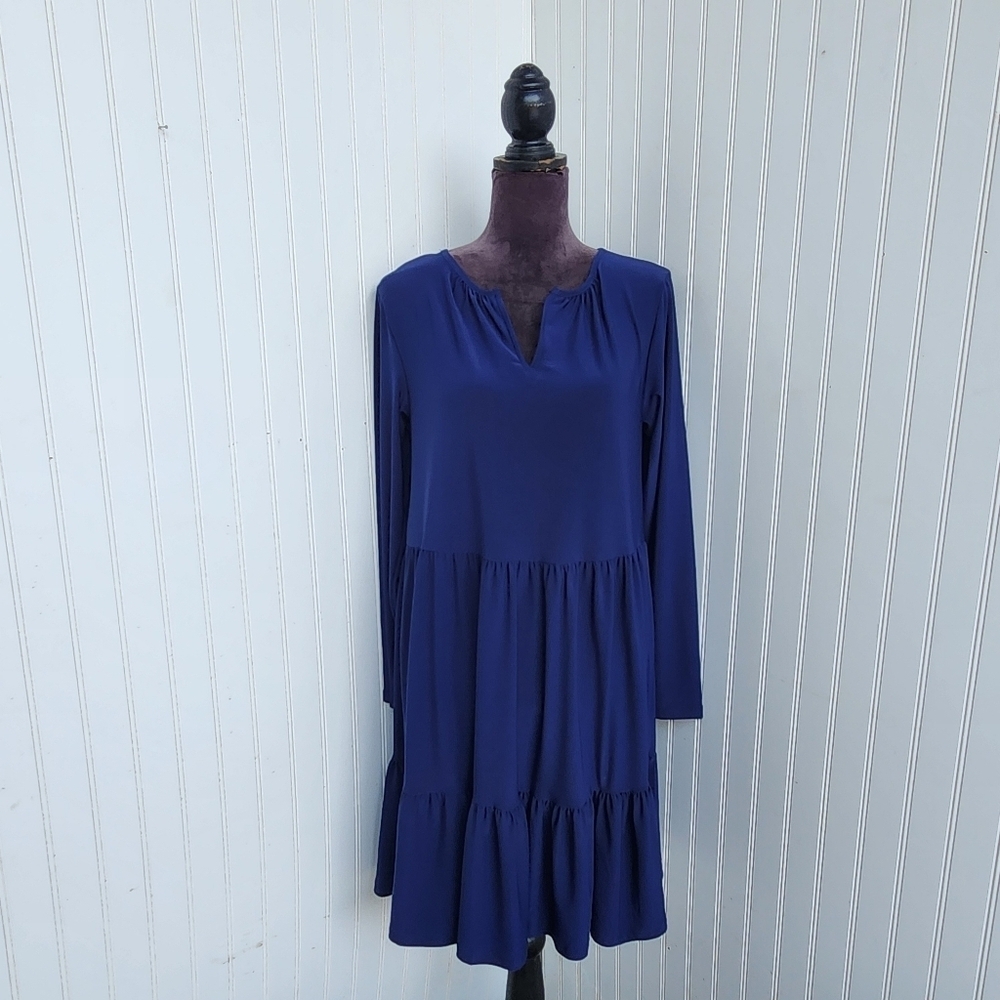 Ellen Weaver Womens Dress Tunic Babydoll Blue Tiered Long Sleeve Stretch Boho S